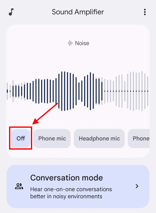 Swipe the bar of buttons left to right and tap Off to stop amplifying